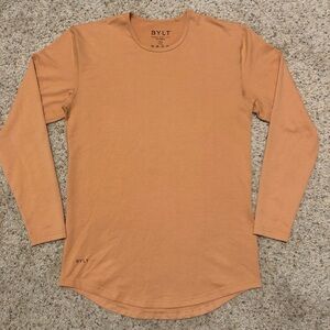 BYLT Drop Cut Long Sleeve Shirt Men's Small Brown Lux Fabric Performance